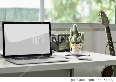 blank screen laptop on working desk blank screen laptop on working desk 44234899