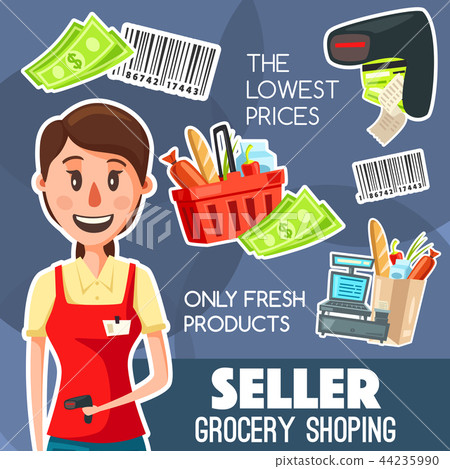 Seller profession or work, grocery shopping poster 44235990