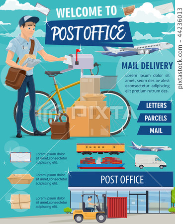 Post office poster with mailman delivering letters 44236013