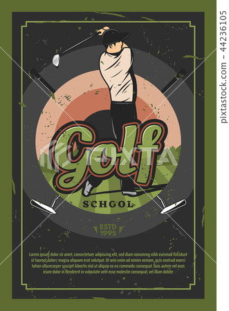 Golf sport game retro poster with player on field Golf sport game retro poster with player on field 44236105
