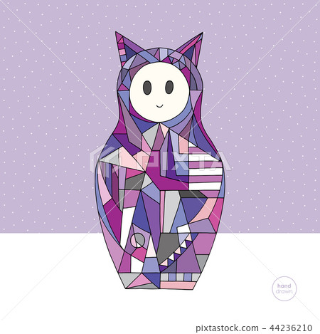 Girl cat character vector illustration. Hand drawn nesting doll background. Matryoshka in modern Girl cat character vector illustration. Hand drawn nesting doll background. Matryoshka in modern 44236210