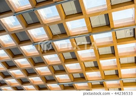 Interior wooden ceiling light with electric panel 44236533