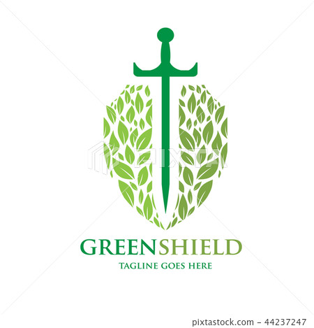 sword and green leaf as shield logo concept sword and green leaf as shield logo concept 44237247