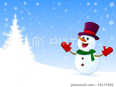Cute joyful snowman welcomes Cute joyful snowman welcomes 44237888