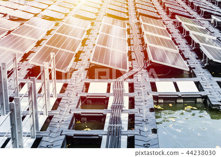 floating solar farm or FPV array of solar panels floating solar farm or FPV array of solar panels 44238030