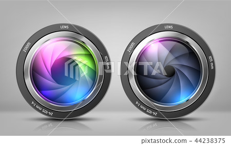 Vector set with camera lenses, zoom objectives Vector set with camera lenses, zoom objectives 44238375