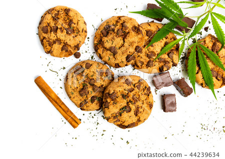 Chocolate chip cookies with marijuana isolated  44239634