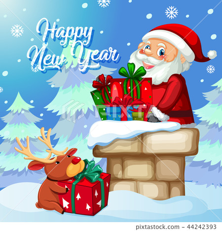 Santa with present on christmas template Santa with present on christmas template 44242393