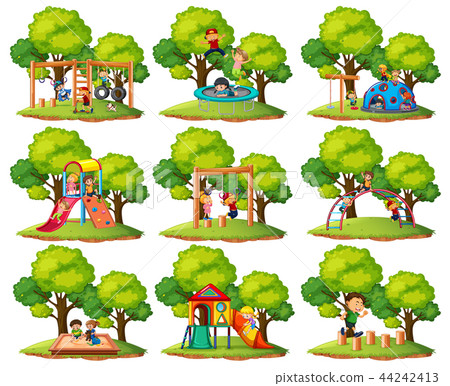Set of playground park scenes Set of playground park scenes 44242413