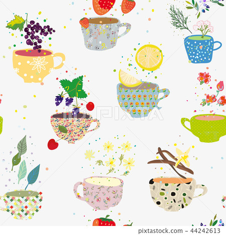 Tea cups seamless pattern illustration Tea cups seamless pattern illustration 44242613