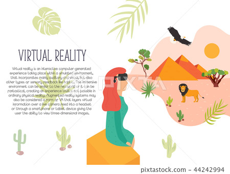 Excited girl in virtual reality. 3d travelling 44242994