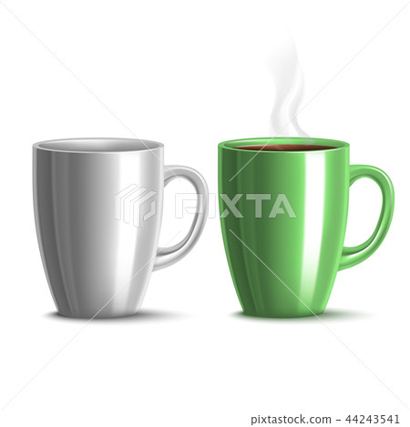 Blank Mug Mockup and Green Mug with Tea in Realistic Style Blank Mug Mockup and Green Mug with Tea in Realistic Style 44243541