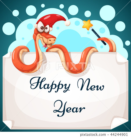 Funny, cute, crazy snake characters. Happy new year illustration. 44244901
