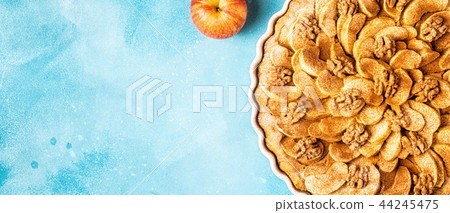 Apple pie with walnuts and cinnamon. Apple pie with walnuts and cinnamon. 44245475