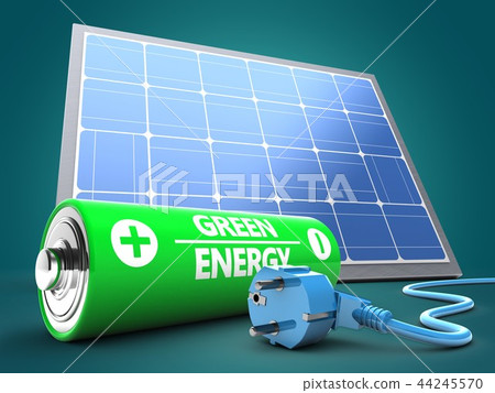 3d illustration of battery with  power cable 44245570