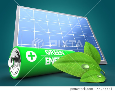 3d illustration of battery with solar panel 44245571