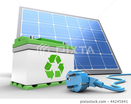 3d illustration of car battery with solar panel  44245841