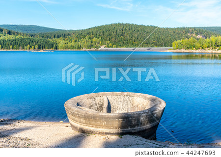 Mountain water reservoir Josefuv Dul, aka Josefodolska Dam, Jizera Mountains, Czech Republic. Sunny Mountain water reservoir Josefuv Dul, aka Josefodolska Dam, Jizera Mountains, Czech Republic. Sunny 44247693
