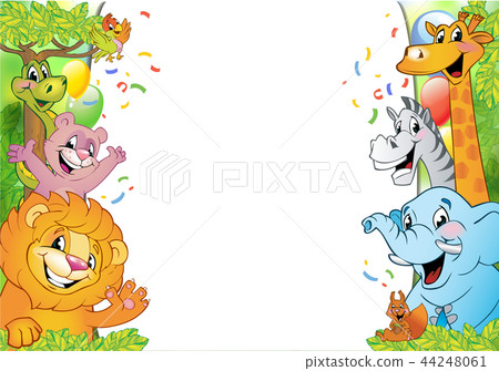 Cartoon cheerful animals, holiday background 44248061