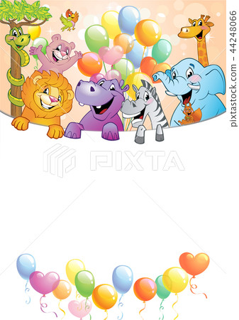 Cartoon cheerful animals, holiday background Cartoon cheerful animals, holiday background 44248066