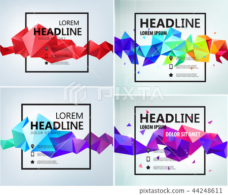 Vector set of faceted, geometric abstract banners, posters, cards. Background with square Vector set of faceted, geometric abstract banners, posters, cards. Background with square 44248611
