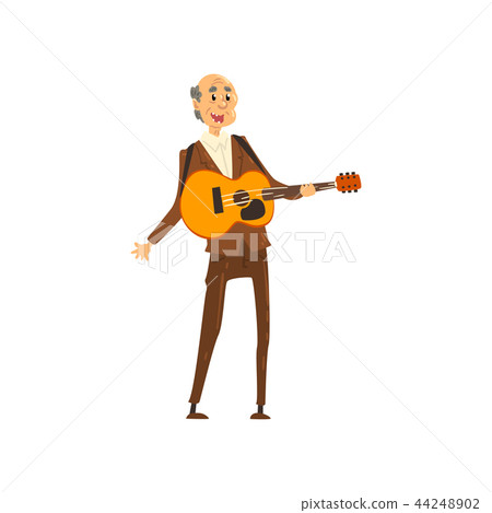 Senior man playing guitar, grandpa leading an active lifestyle, social concept vector Illustration 44248902