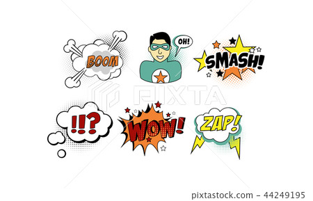 Bright comic templates set, speech bubbles, text sound effects vector Illustration on a white Bright comic templates set, speech bubbles, text sound effects vector Illustration on a white 44249195
