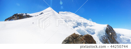 Trekking to the top of Mont Blanc mountain in French Alps 44250744