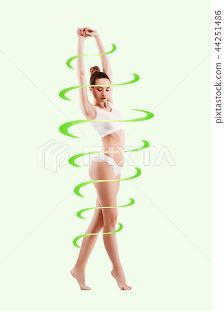 Female body with a cycle arrows. Fat lose, healthy eating and nutrition concept. Female body with a cycle arrows. Fat lose, healthy eating and nutrition concept. 44251486