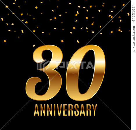 Celebrating 30 Anniversary emblem template design with gold numbers poster background. Vector 44251934