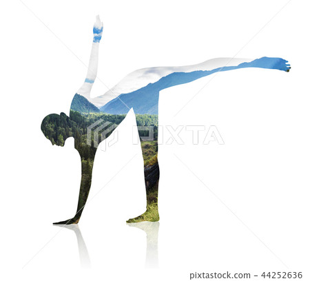 Double exposure of woman doing yoga and nature. Double exposure of woman doing yoga and nature. 44252636