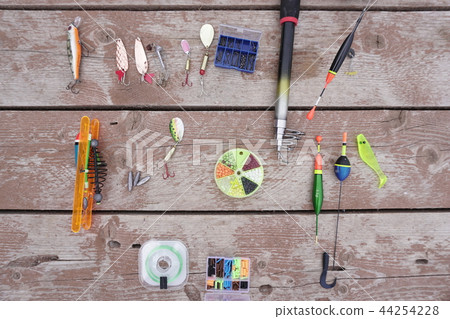 fishing tackle fisherman hooks a fish floats fishing rods 44254228