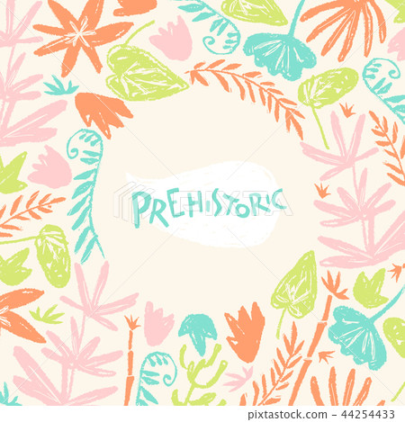 Vector background withf hand drawn textured prehistoric plants.  44254433