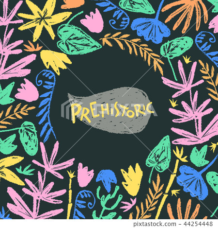 Vector background withf hand drawn textured prehistoric plants.  44254448