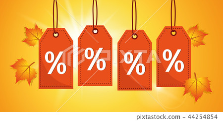 autumn sale orange percent label tags on a sunny background autumn sale orange percent label tags on a sunny background 44254854