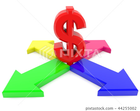 Four arrows with dollar sign 44255002