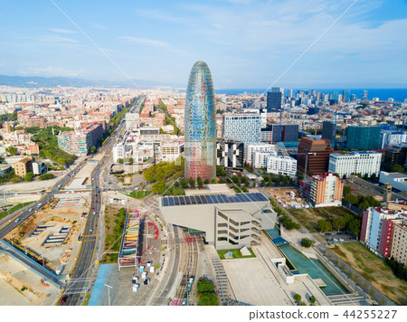 Barcelona aerial panoramic view, Spain 44255227