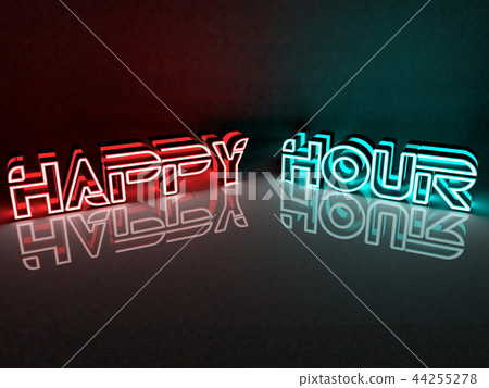 Neon light inscription happy hour with red and blu 44255278