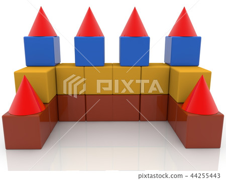 Construction of the toy cube fortress with red tow Construction of the toy cube fortress with red tow 44255443