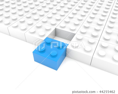 Whites toy blocks with blue block in the foregroun 44255462