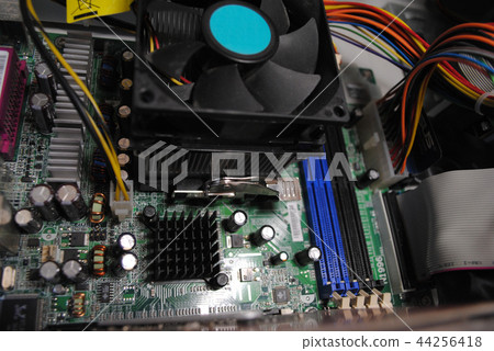 Motherboard and processor inside the case 44256418