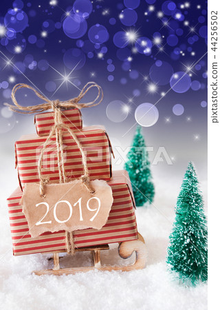 Vertical Christmas Sleigh, Background, Text 2019 44256502