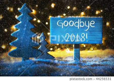 Blue Christmas Tree, English Text Goodbye 2018 44256531
