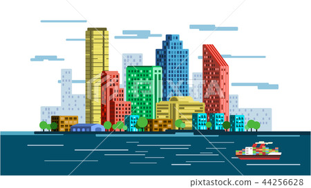 Vector illustration of waterfront city skyline Vector illustration of waterfront city skyline 44256628