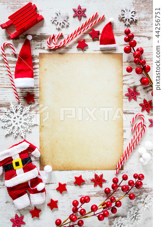 Christmas Flat Lay, Snow, Paper, Copy Space Christmas Flat Lay, Snow, Paper, Copy Space 44256751