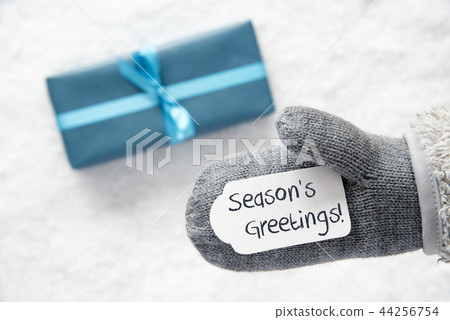 Turquoise Gift, Glove, Text Seasons Greetings Turquoise Gift, Glove, Text Seasons Greetings 44256754