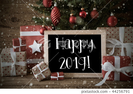 Nostalgic Christmas Tree With Text Happy 2019 44256791