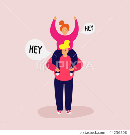 Smiling girl sits on shoulders of guy, raise hands 44256808