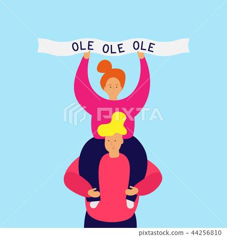 Girl sits on shoulders of guy, holds ribbon 44256810