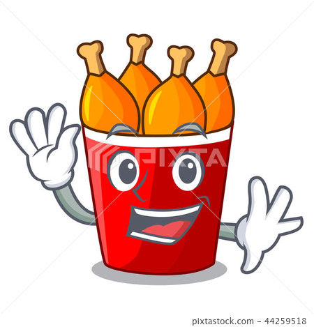 Waving fried chicken in red bucket cartoon Waving fried chicken in red bucket cartoon 44259518